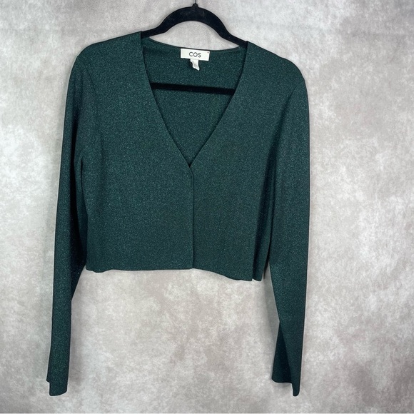 COS Sparkle Glitter Cropped V-Neck Cardigan In Green Women's Size M - Picture 3 of 7
